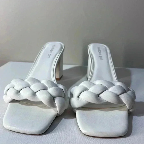MADDEN GIRL WHITE GRACY BREIDED BLOCK HEEL SLIDE SANDAL SIZE 11 - Picture 2 of 10